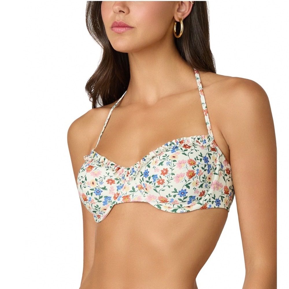 Shoshanna Ivory Multi Floral Ruffled Underwire Bikini Top Size B 25PB7378